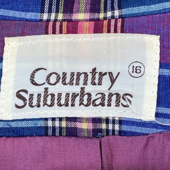 Vintage Country Suburbans Blazer Womens 16 Blue Red Plaid Button Jacket UNION - Picture 2 of 12